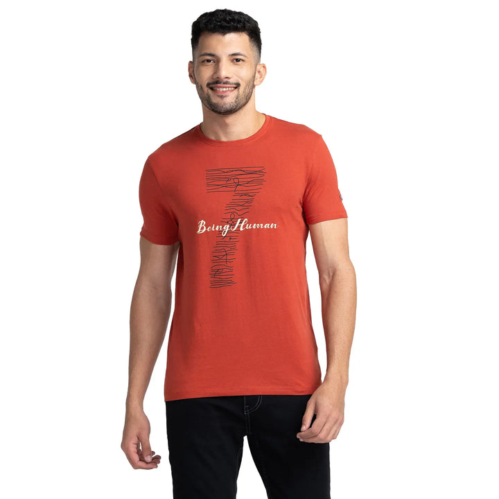 Red Regular Fit Men's Short Sleeves T-Shirt by Being Human Clothing