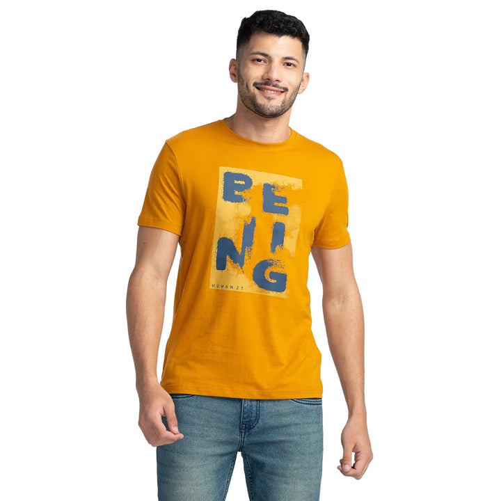 Yellow Regular Fit Men's Short Sleeves T-Shirt by Being Human Clothing