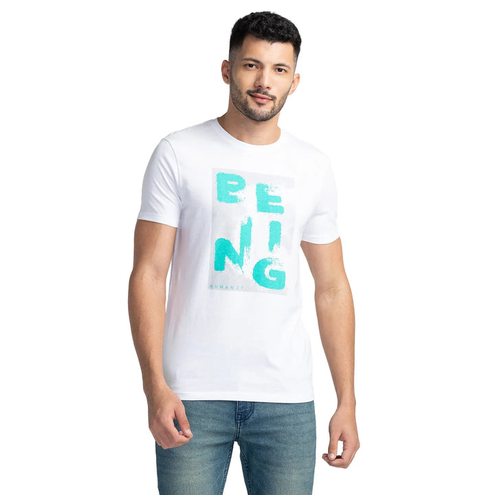 White Regular Fit Men's Short Sleeves T-Shirt by Being Human Clothing