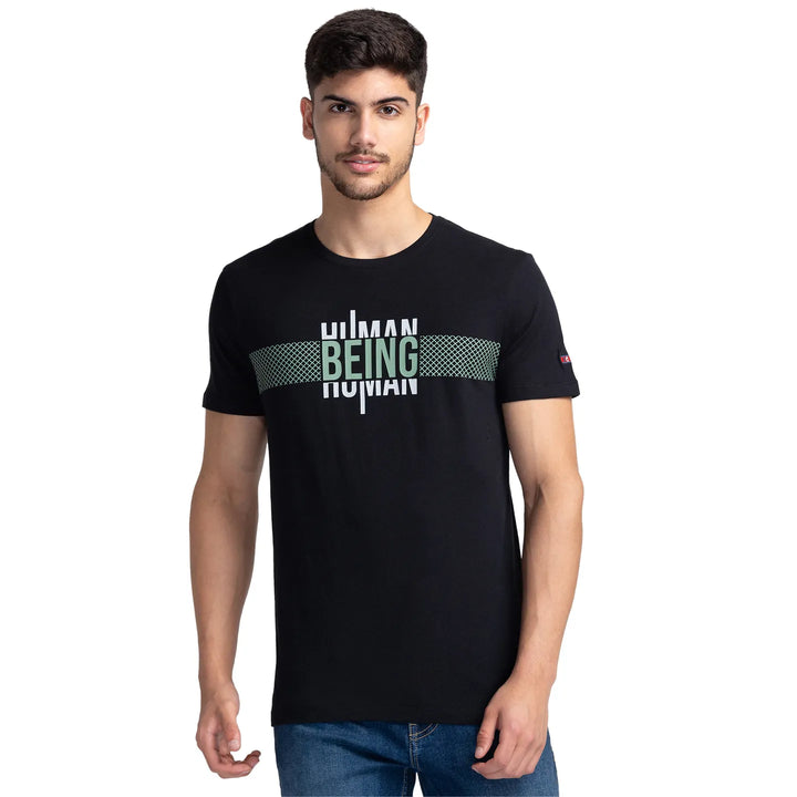 Black Regular Fit Men's Short Sleeves T-Shirt by Being Human Clothing