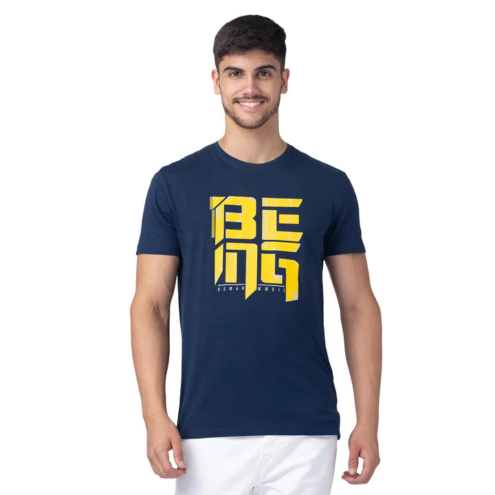 Blue Regular Fit Men's Short Sleeves T-Shirt by Being Human Clothing