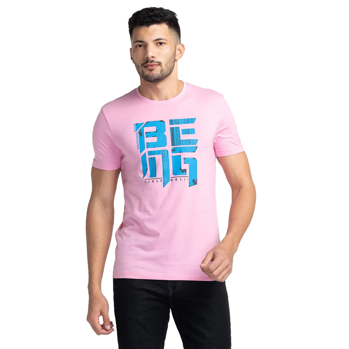 Pink Regular Fit Men's Short Sleeves T-Shirt by Being Human Clothing