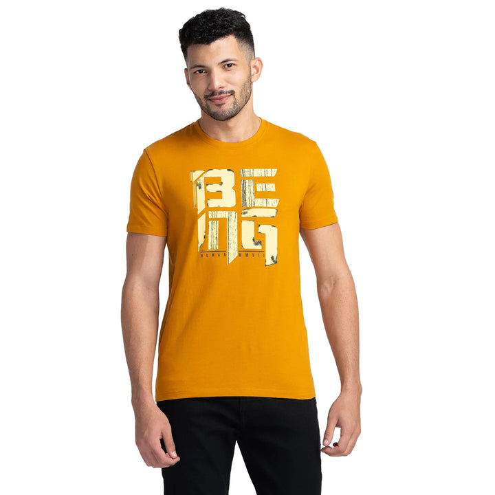 Yellow Regular Fit Round Neck Men's T-Shirt by Being Human Clothing