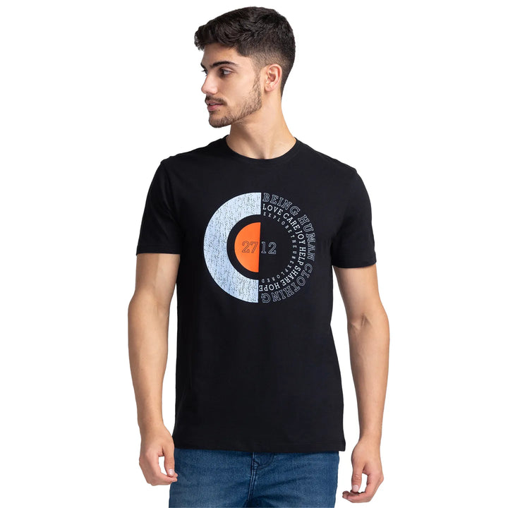 Black Regular Fit Men's Short Sleeves T-Shirt by Being Human Clothing