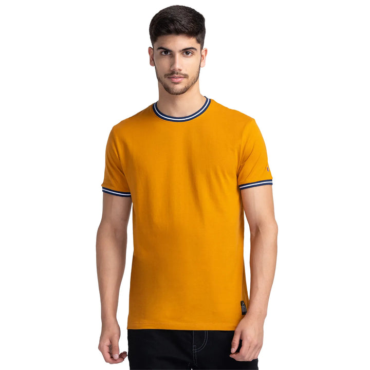 Yellow Regular Fit Men's T-Shirt with contrast detailing by Being Human Clothing