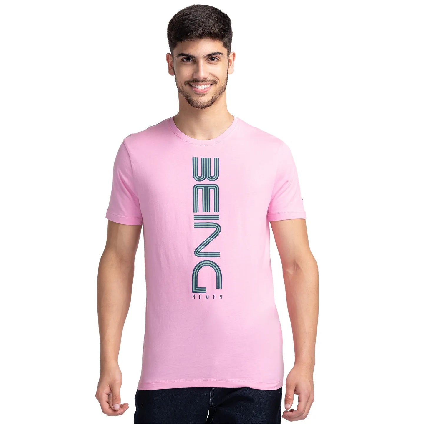 Pink Regular Fit Men's Short Sleeves T-Shirt by Being Human Clothing