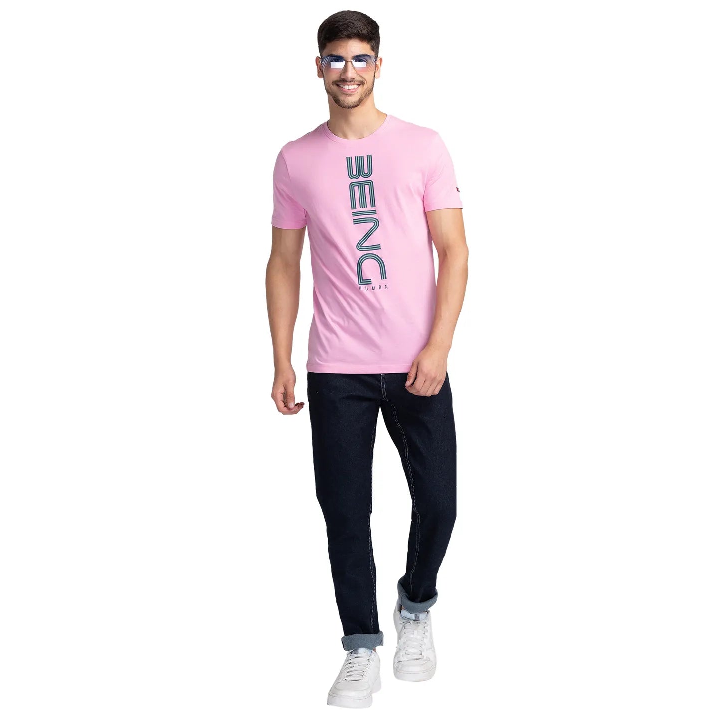 Pink Regular Fit Men's Short Sleeves T-Shirt by Being Human Clothing