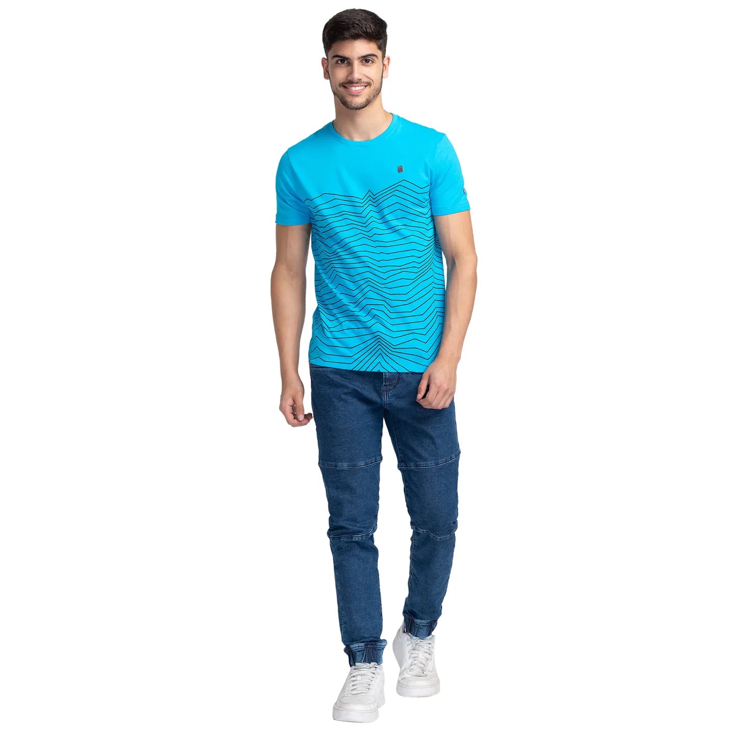 Vivid Blue Regular Fit Round Neck Men's T-Shirt by Being Human Clothing
