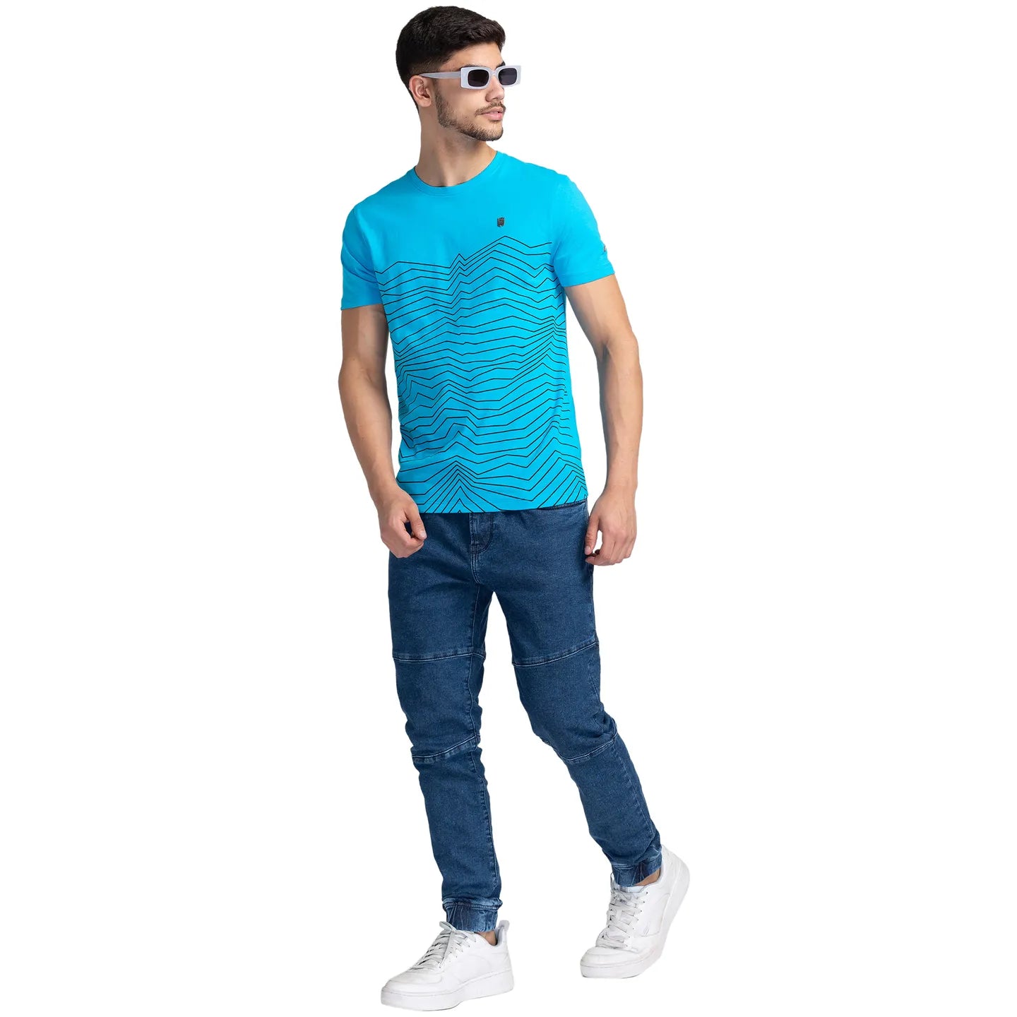 Vivid Blue Regular Fit Round Neck Men's T-Shirt by Being Human Clothing
