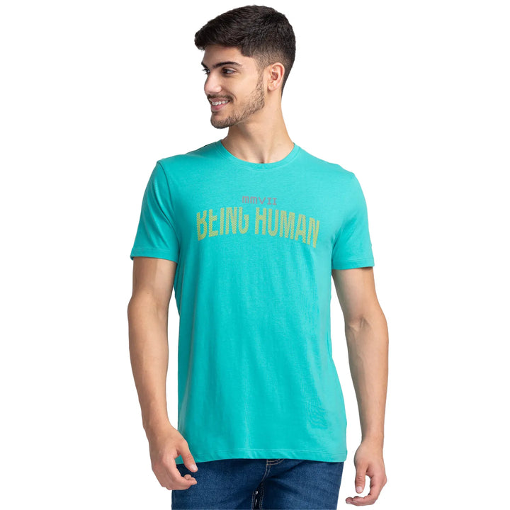 Green Regular Fit Men's Short Sleeves T-Shirt by Being Human Clothing