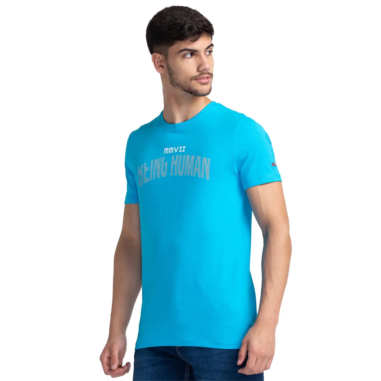 Vivid Blue Regular Fit Round Neck Men's T-Shirt by Being Human Clothing