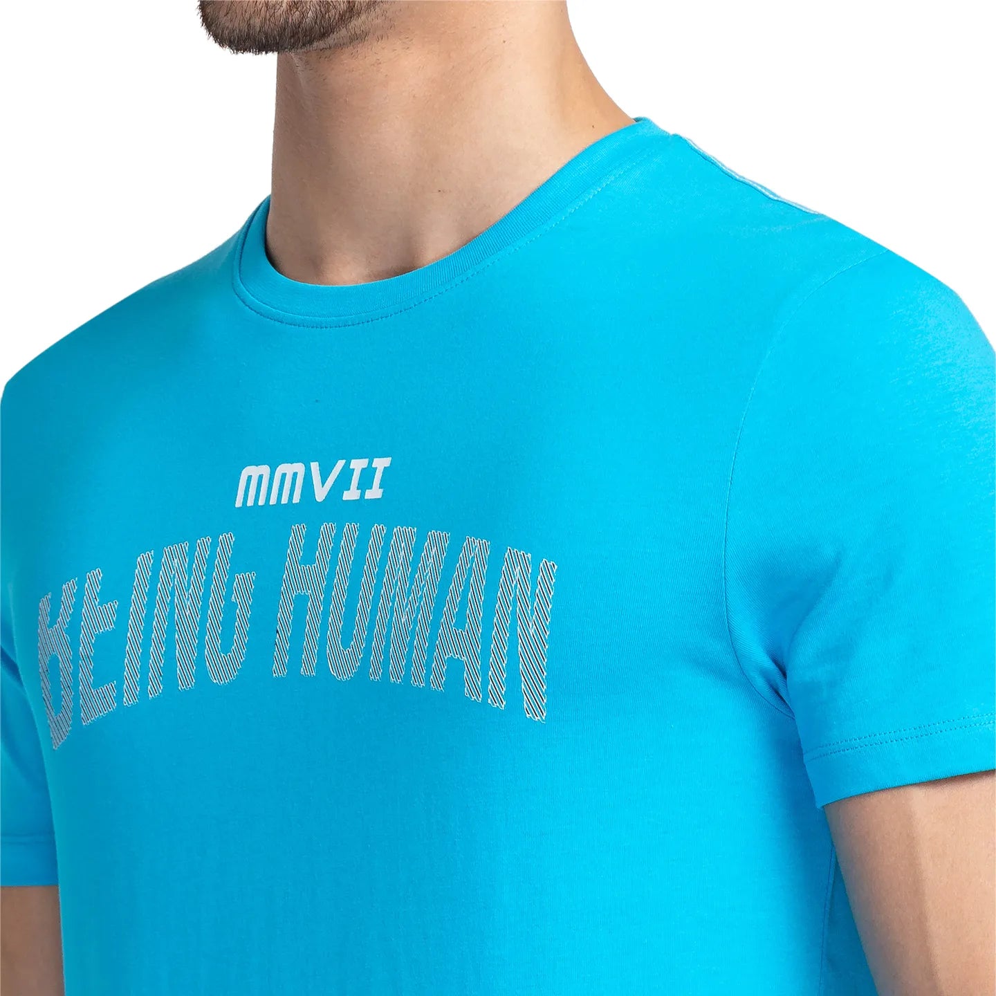 Vivid Blue Regular Fit Round Neck Men's T-Shirt by Being Human Clothing