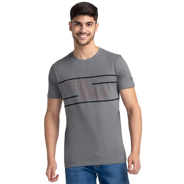 Grey Regular Fit Men's Short Sleeves T-Shirt by Being Human Clothing
