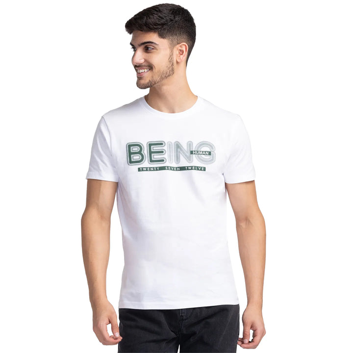 White Regular Fit Men's Short Sleeves T-Shirt by Being Human Clothing