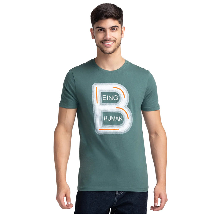 Green Regular Fit Men's Short Sleeves T-Shirt by Being Human Clothing