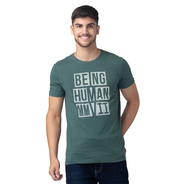 Green Regular Fit Men's Short Sleeves T-Shirt by Being Human Clothing
