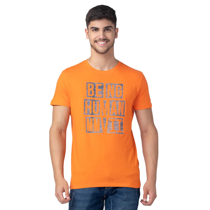 Orange Regular Fit Men's Short Sleeves T-Shirt by Being Human Clothing