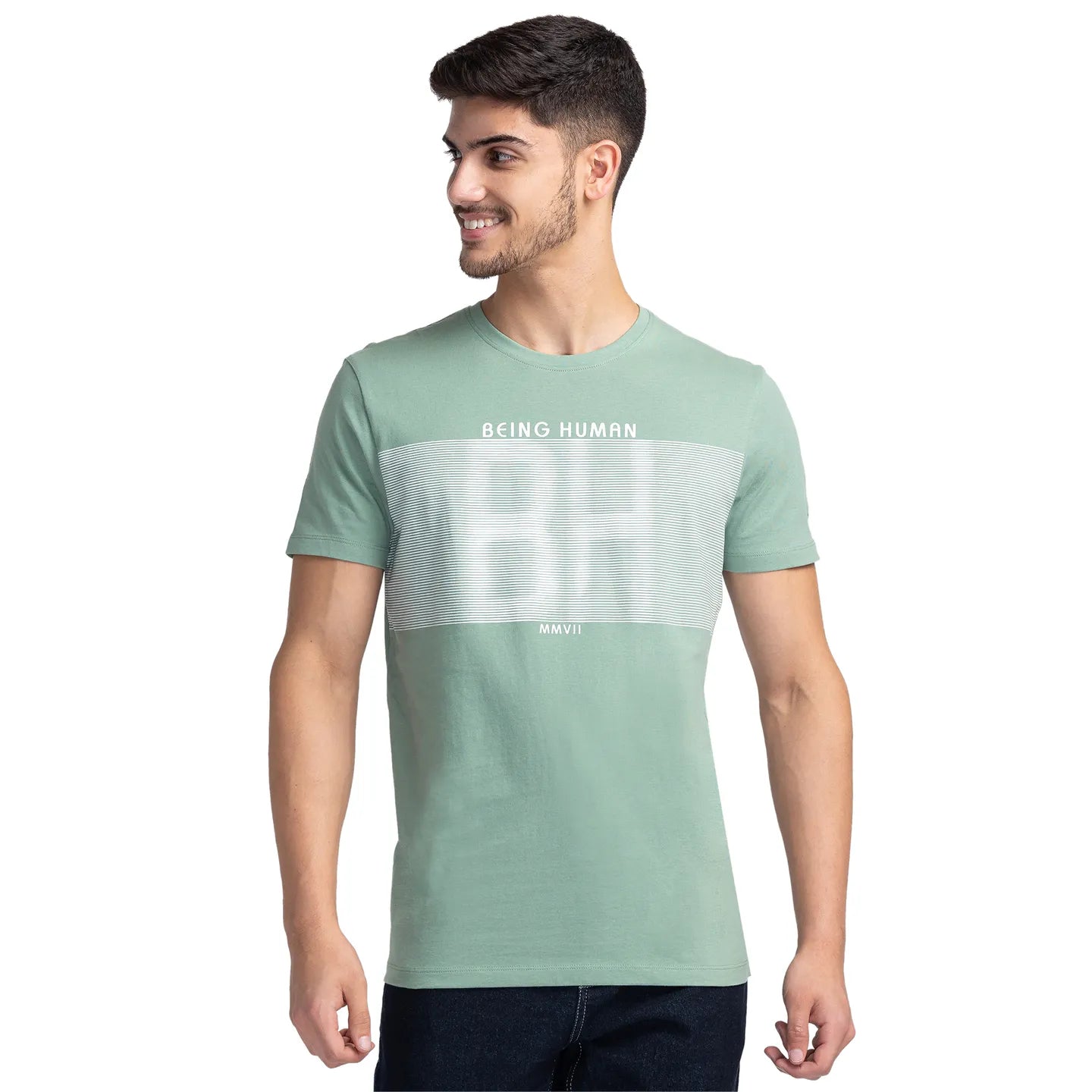 Green Regular Fit Men's Short Sleeves T-Shirt by Being Human Clothing