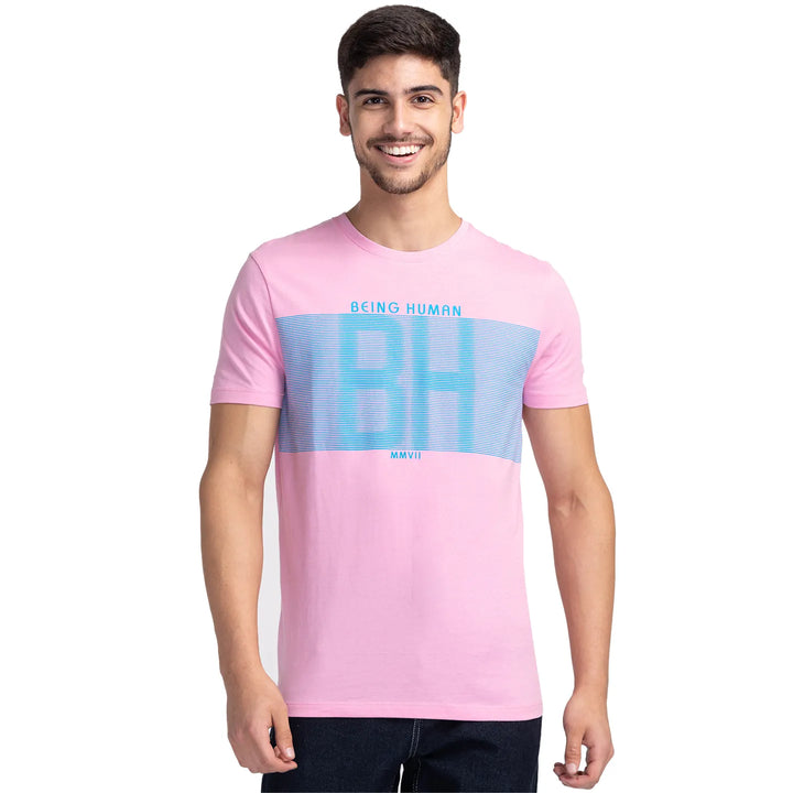 Pink Regular Fit Men's Short Sleeves T-Shirt by Being Human Clothing