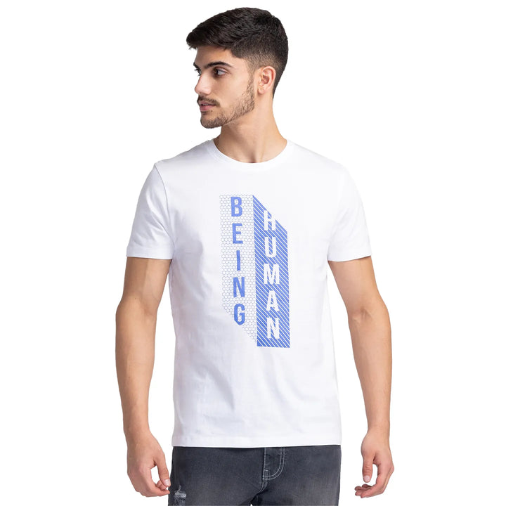 White Regular Fit Men's Short Sleeves T-Shirt by Being Human Clothing