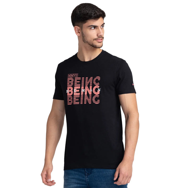 Black Regular Fit Men's Short Sleeves T-Shirt by Being Human Clothing