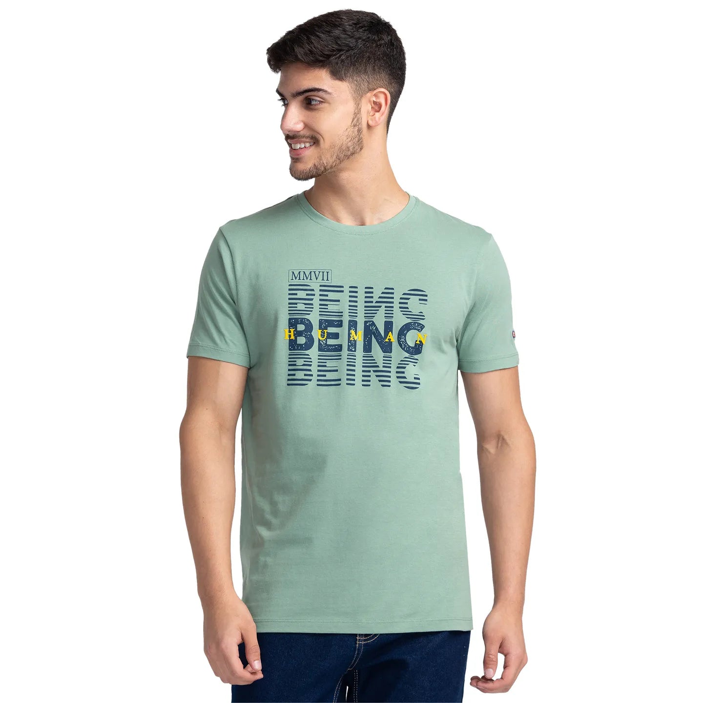 Green Regular Fit Men's Short Sleeves T-Shirt by Being Human Clothing