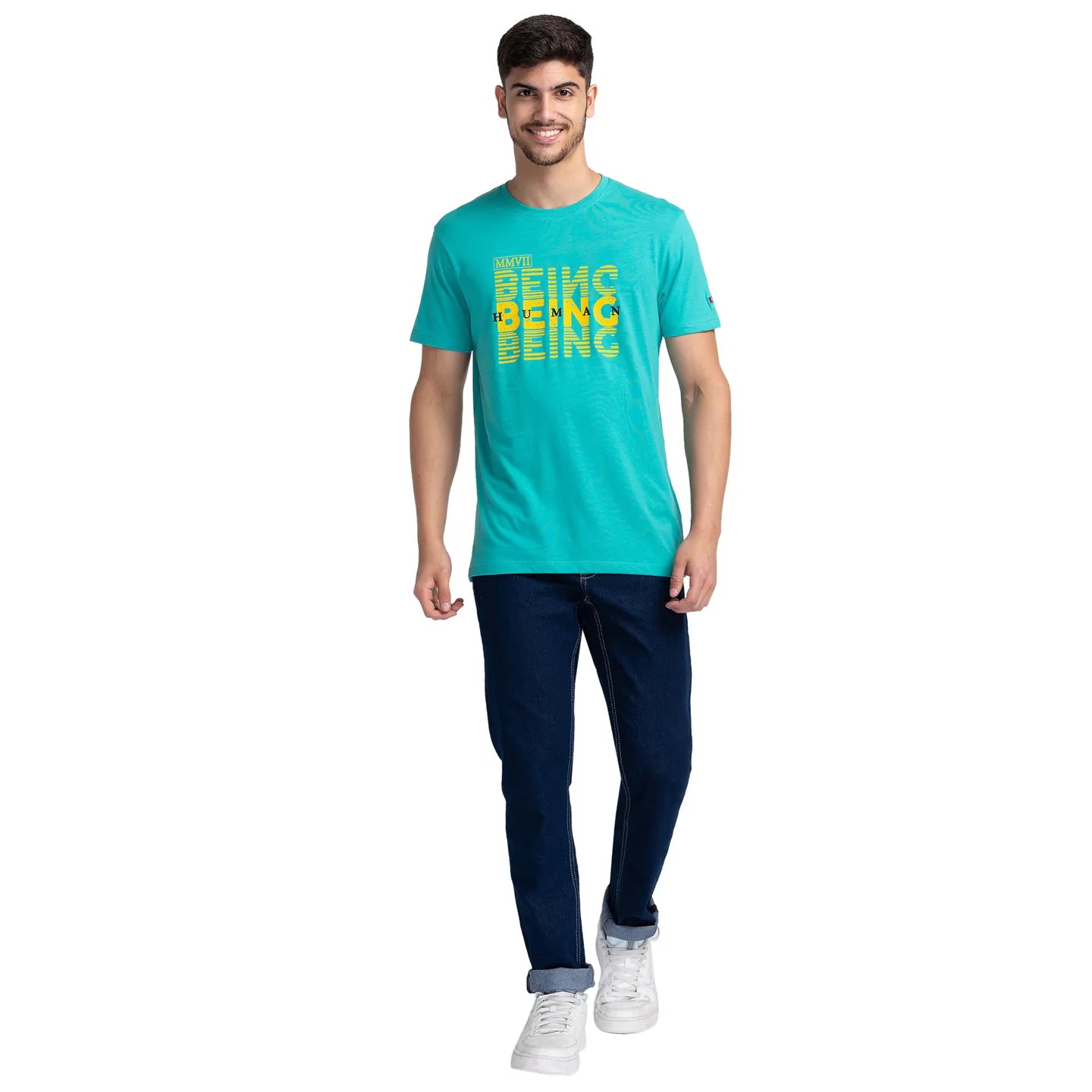 Green Regular Fit Men's Short Sleeves T-Shirt by Being Human Clothing