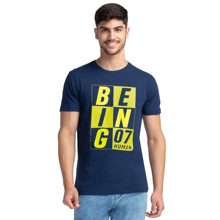 Blue Regular Fit Men's Short Sleeves T-Shirt by Being Human Clothing