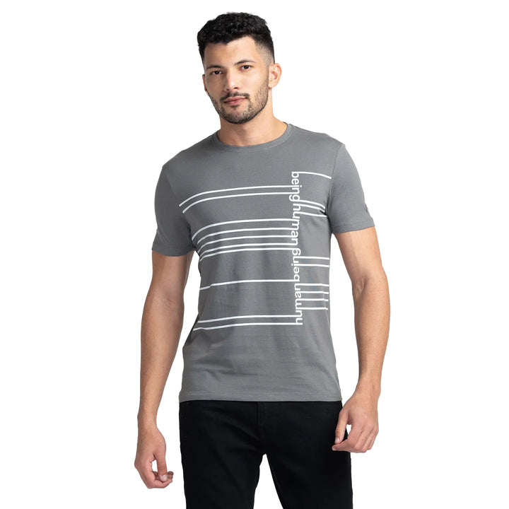 Grey Regular Fit Men's Short Sleeves T-Shirt by Being Human Clothing