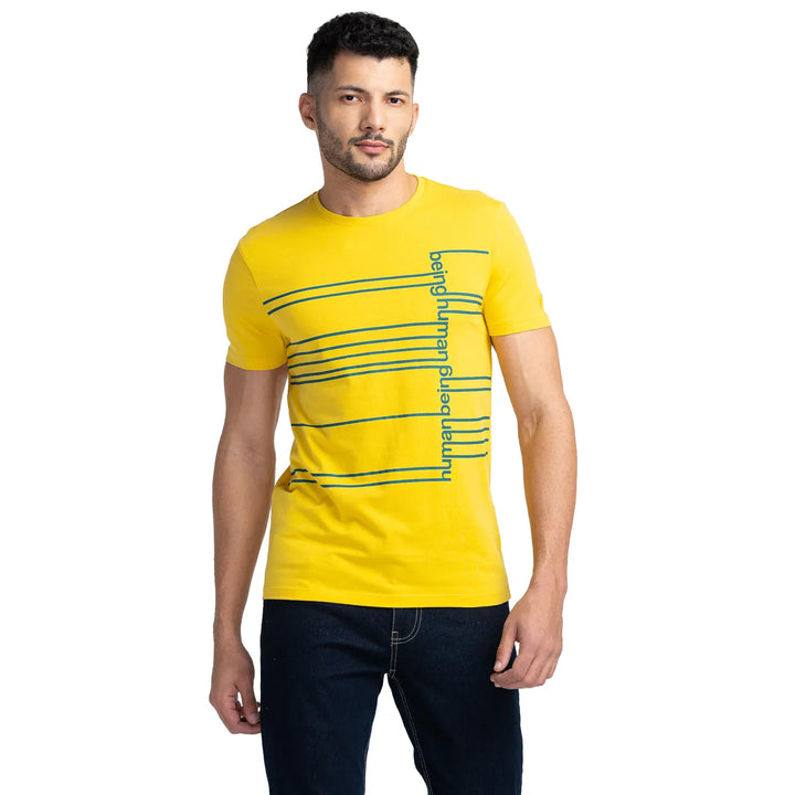 Yellow Regular Fit Men's Short Sleeves T-Shirt by Being Human Clothing