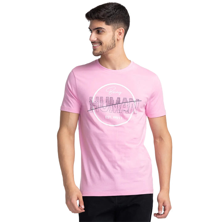 Pink Regular Fit Men's Short Sleeves T-Shirt by Being Human Clothing
