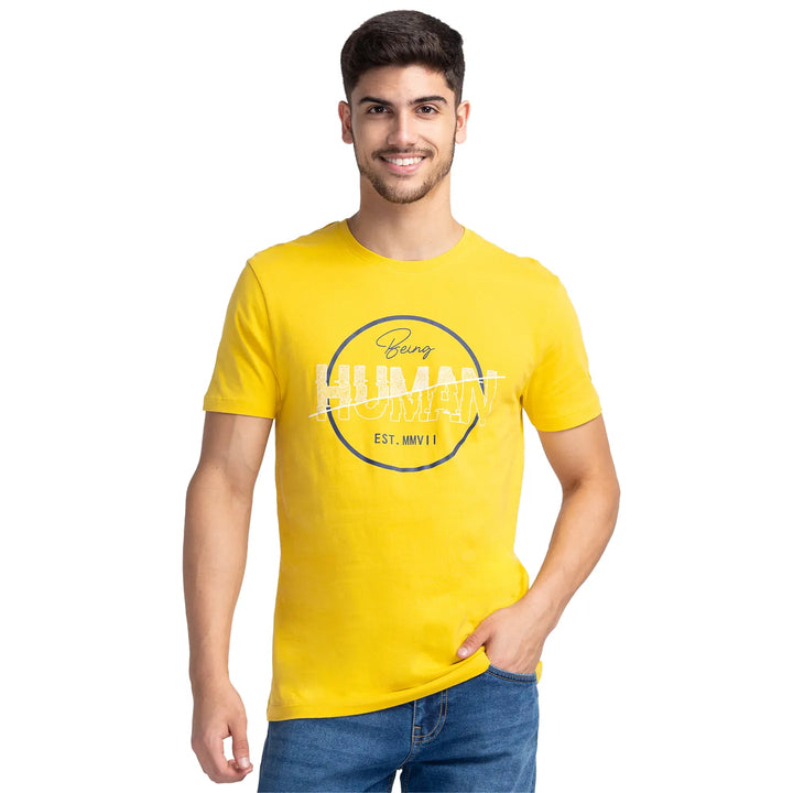 Yellow Regular Fit Men's Short Sleeves T-Shirt by Being Human Clothing