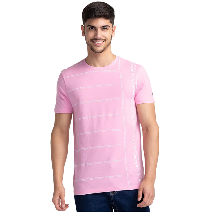 Pink Regular Fit Men's Short Sleeves T-Shirt by Being Human Clothing