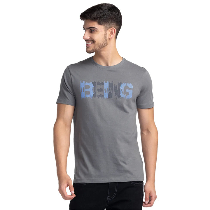 Grey Regular Fit Men's Short Sleeves T-Shirt by Being Human Clothing