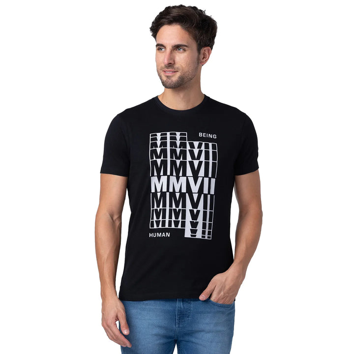 Black Regular Fit Men's Short Sleeves T-Shirt by Being Human Clothing
