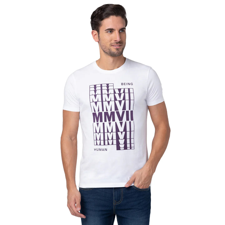 White Regular Fit Men's Short Sleeves T-Shirt by Being Human Clothing