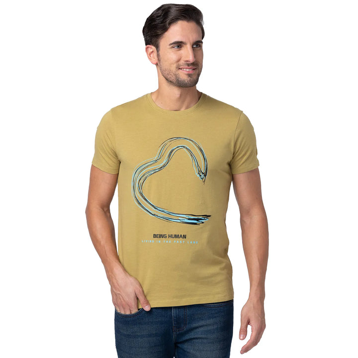 Brown Regular Fit Men's Short Sleeves T-Shirt by Being Human Clothing
