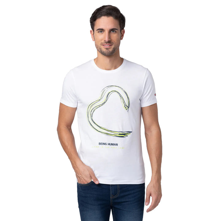 White Logo Printed Men's Short Sleeves T-Shirt by Being Human Clothing