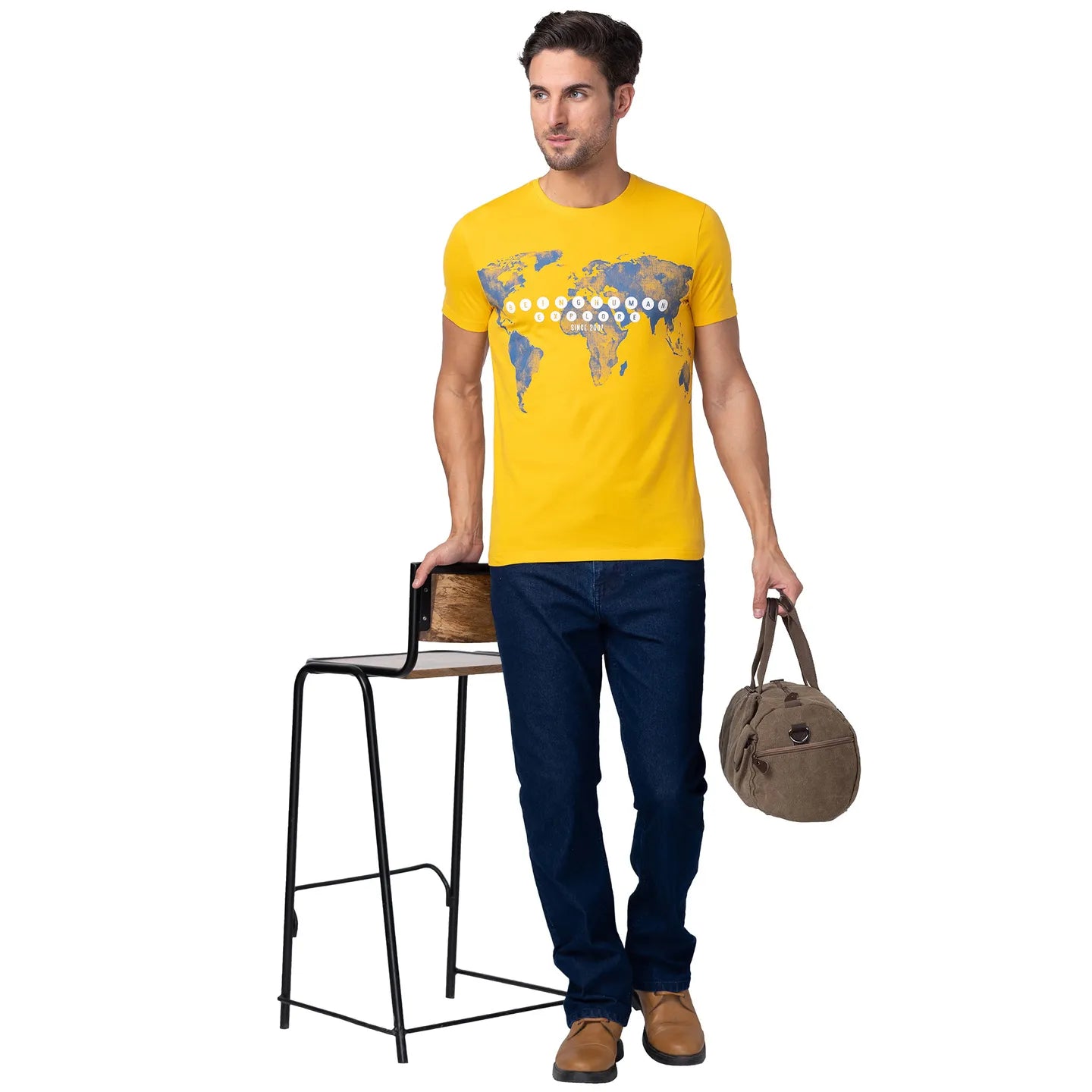 Yellow Regular Fit Men's Short Sleeves T-Shirt by Being Human Clothing