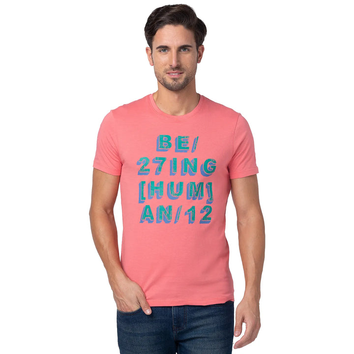 Pink Regular Fit Men's Short Sleeves T-Shirt by Being Human Clothing