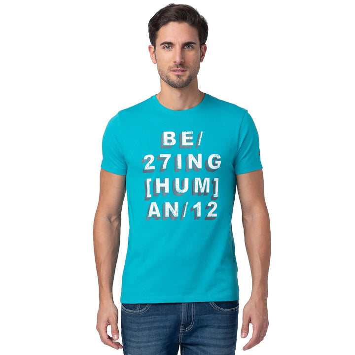 Viridian Green Regular Fit Round Neck Men's T-Shirt by Being Human Clothing