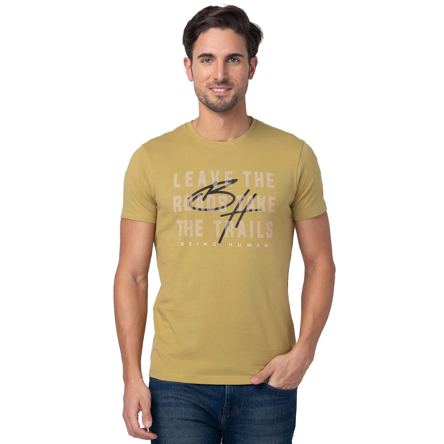 Brown Regular Fit Men's Short Sleeves T-Shirt by Being Human Clothing