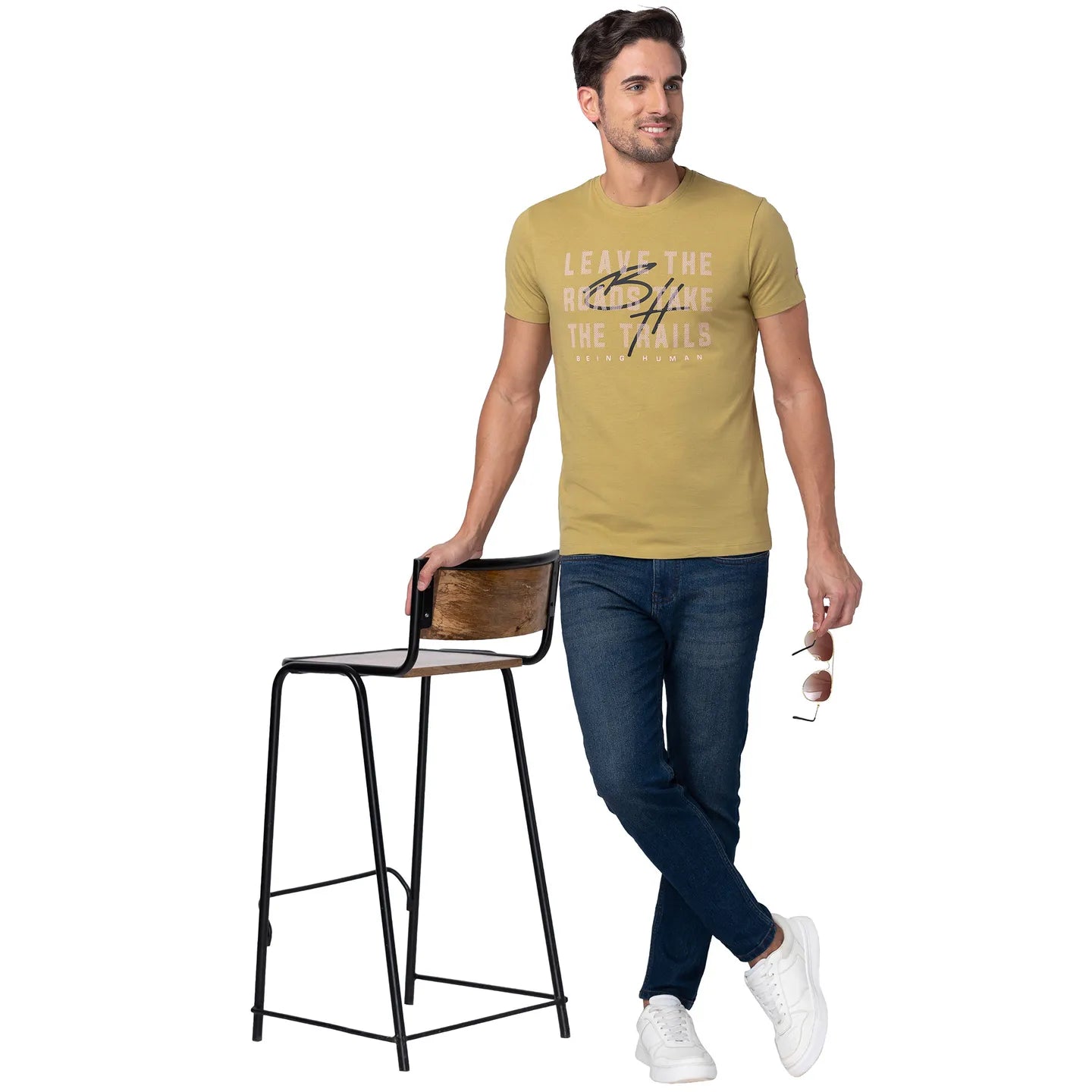 Brown Regular Fit Men's Short Sleeves T-Shirt by Being Human Clothing