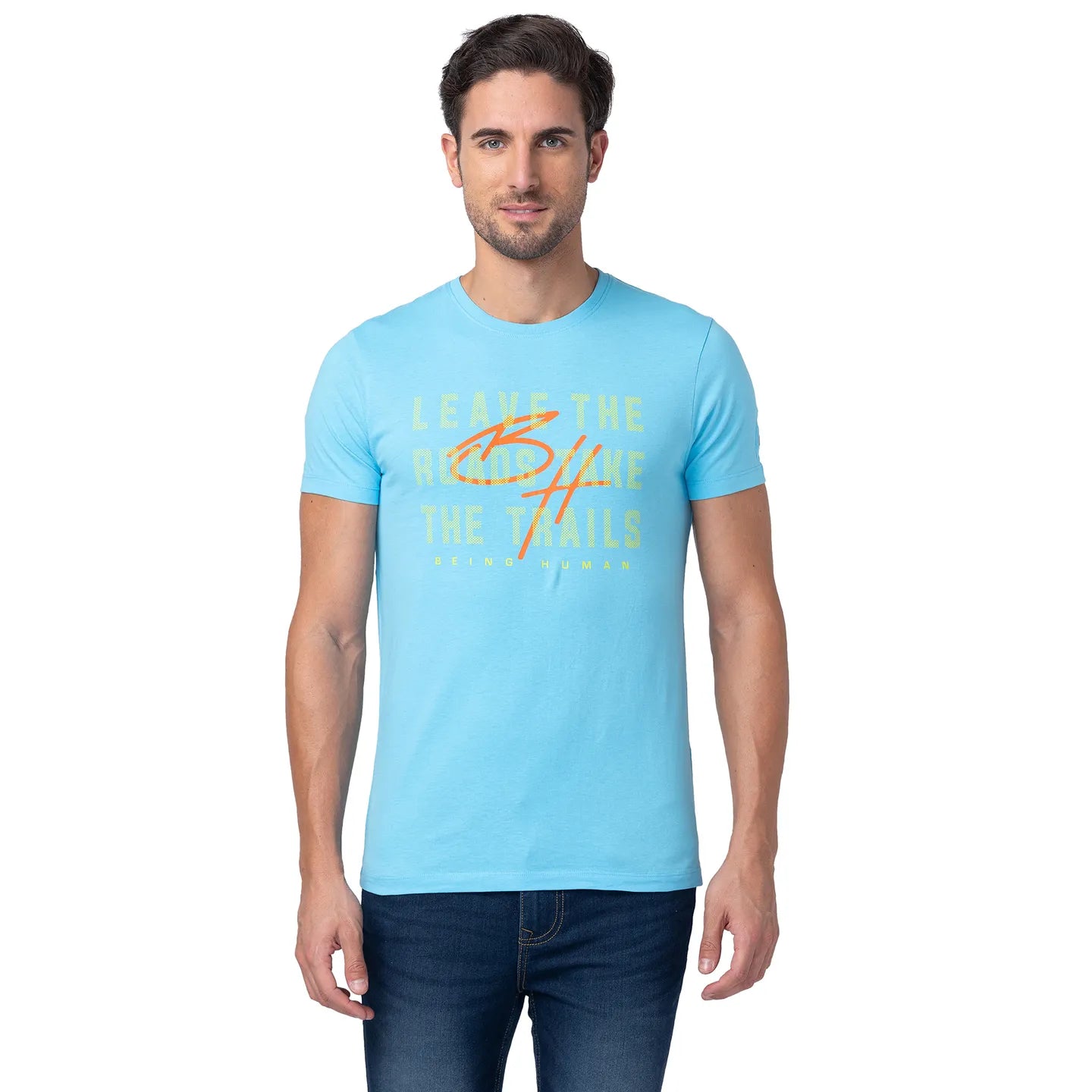 Blue Regular Fit Men's Short Sleeves T-Shirt by Being Human Clothing