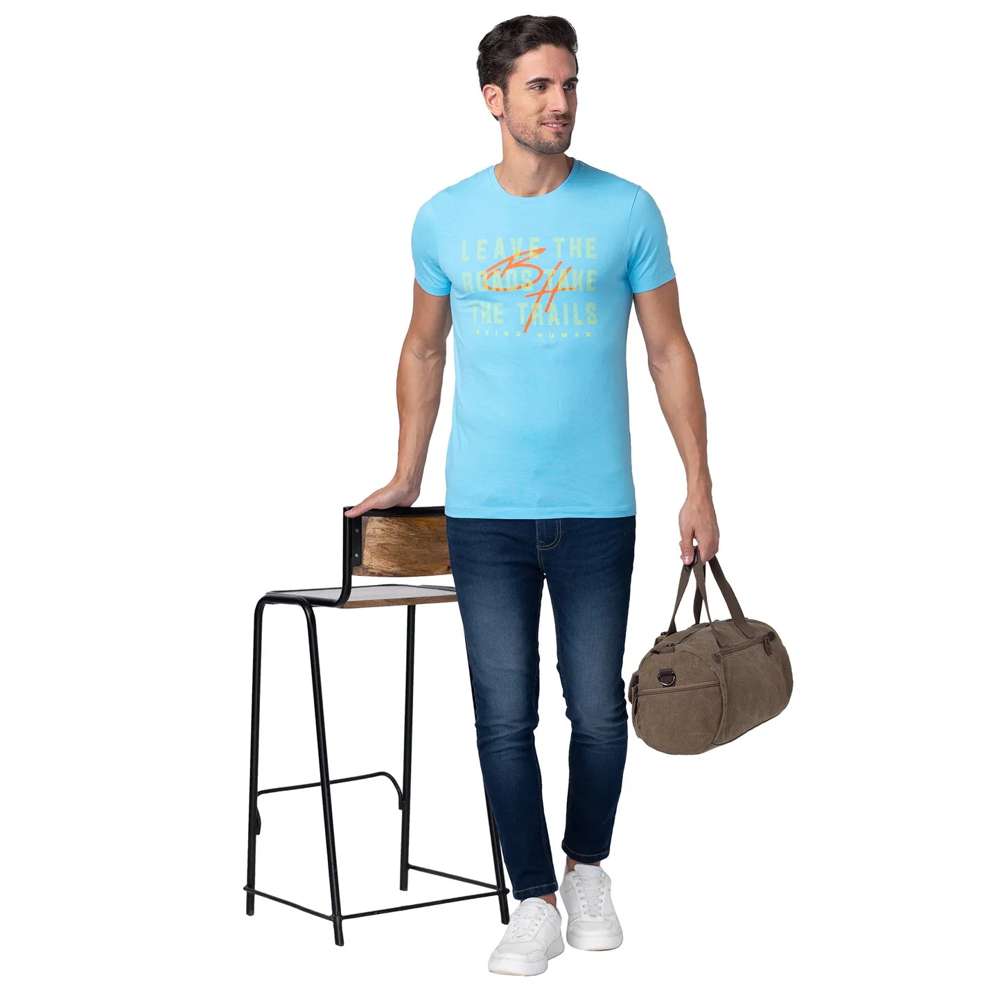 Blue Regular Fit Men's Short Sleeves T-Shirt by Being Human Clothing