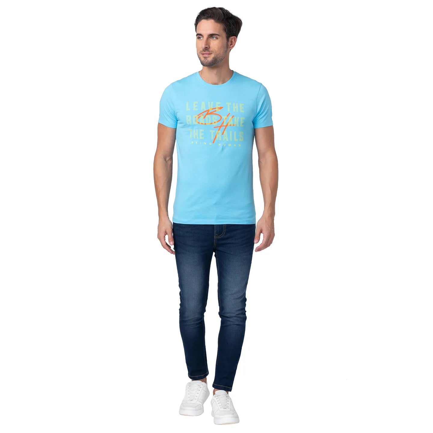 Blue Regular Fit Men's Short Sleeves T-Shirt by Being Human Clothing