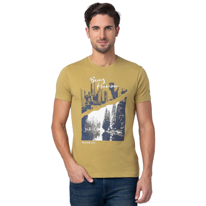 Brown Regular Fit Men's Short Sleeves T-Shirt by Being Human Clothing