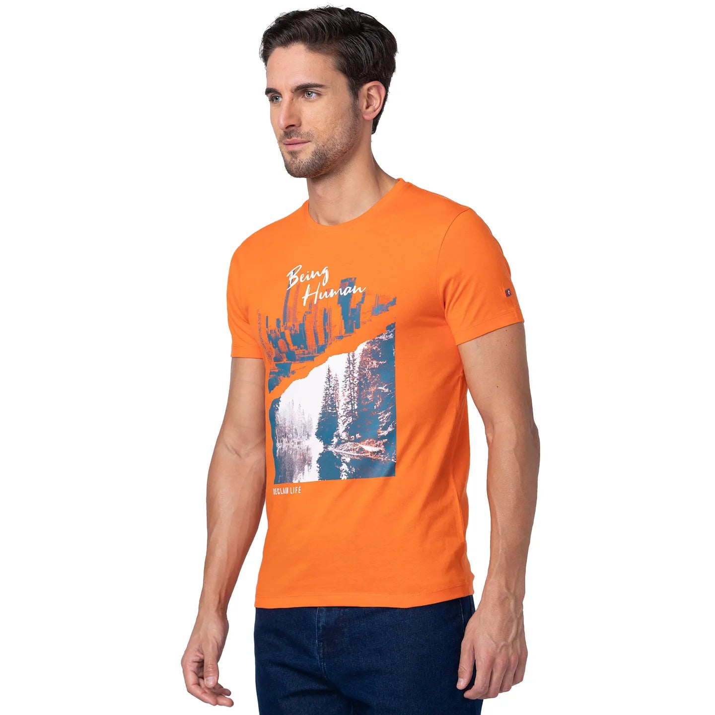 Red Orange Regular Fit Round Neck Men's T-Shirt by Being Human Clothing