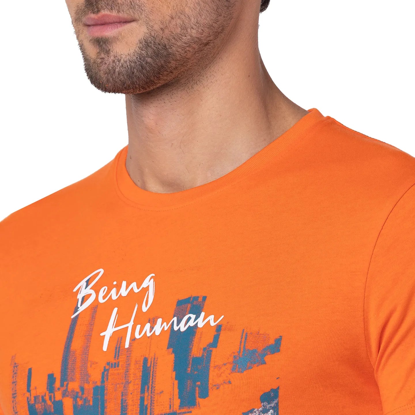 Red Orange Regular Fit Round Neck Men's T-Shirt by Being Human Clothing