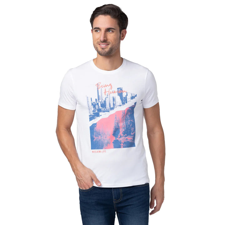 White Regular Fit Men's Short Sleeves T-Shirt by Being Human Clothing